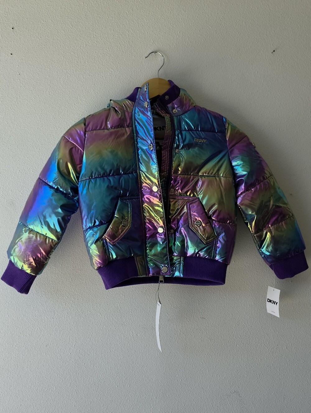 DKNY Girls' Iridescent Purple Puffer Jacket